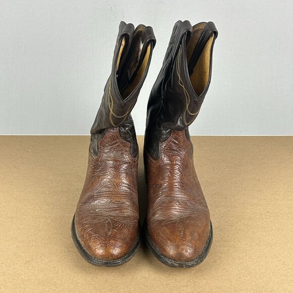 Tony Lama Stockman Western Cowboy Boots Mens 8 Extra Wide Brown Pull On - Picture 2 of 9